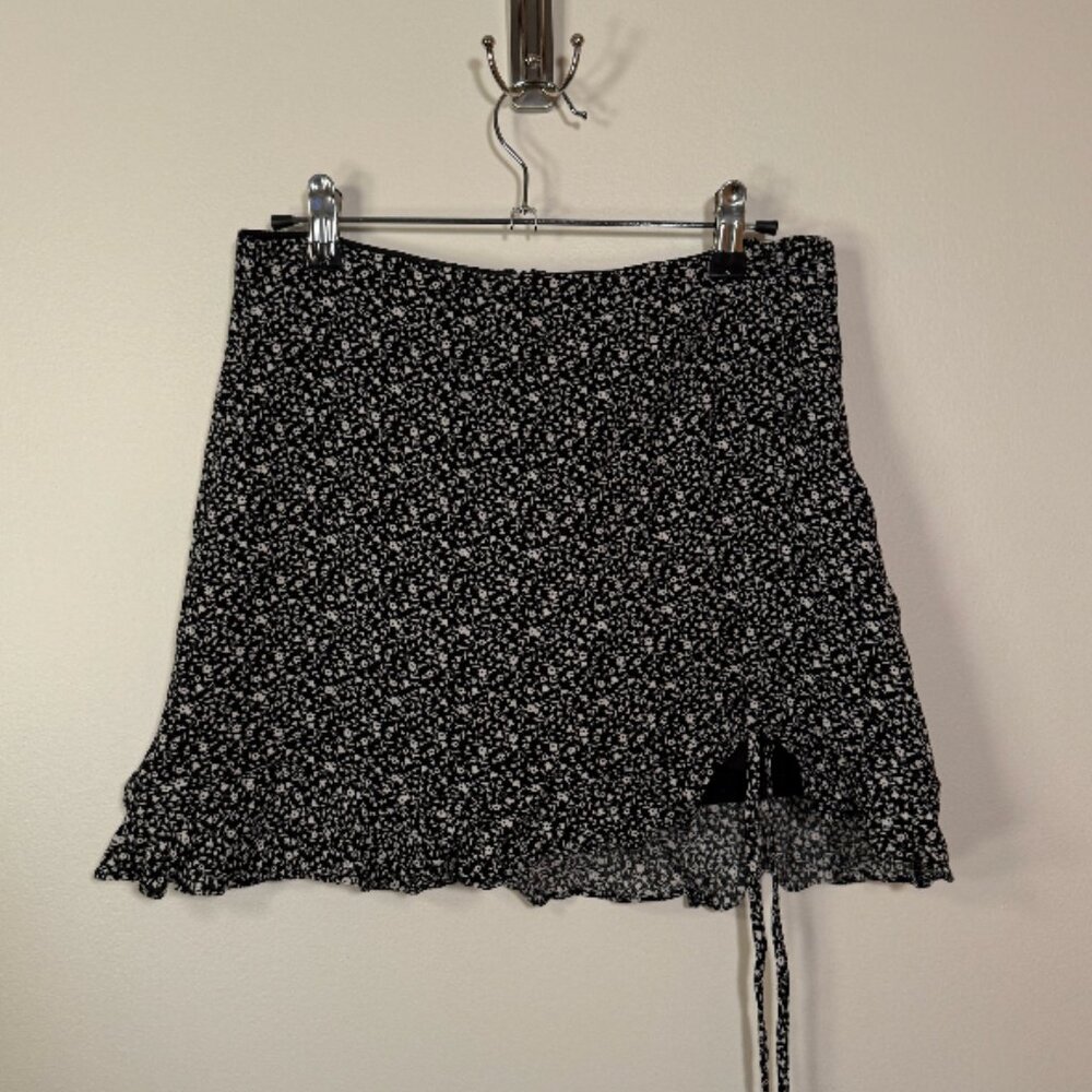 Black Floral Mini Skirt (Adjustable Length) - Size M